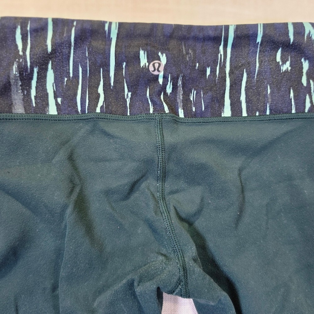 Lululemon Green Leggings Navy Mint Abstract Print Waistband Yoga Pants Size 4